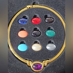 Joan Rivers Gold Omega Necklace Vtg with 10 Multicolor Interchangeable Cabochons